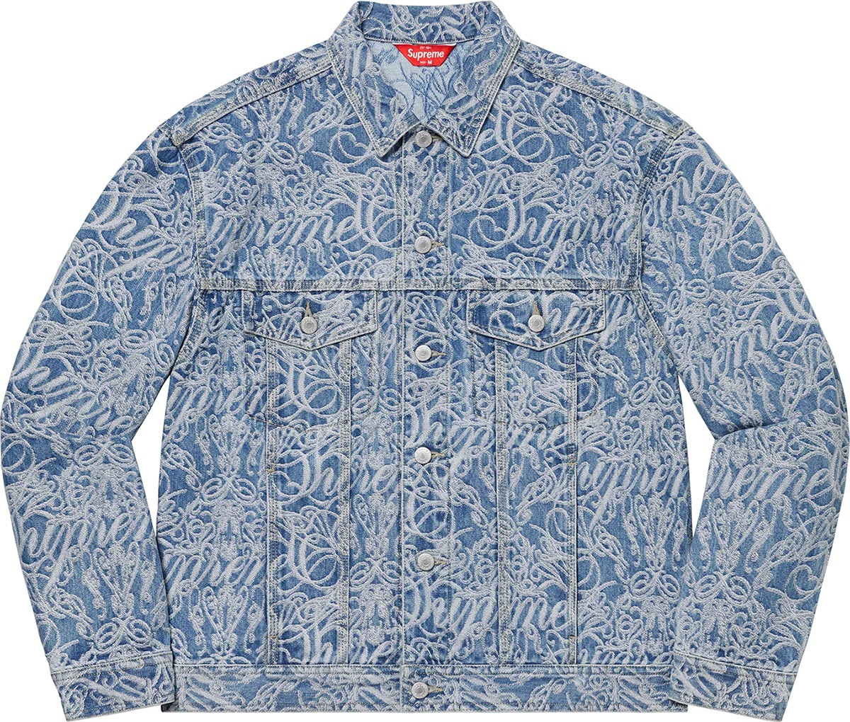 Script Jacquard Denim Trucker Jacket view 7
